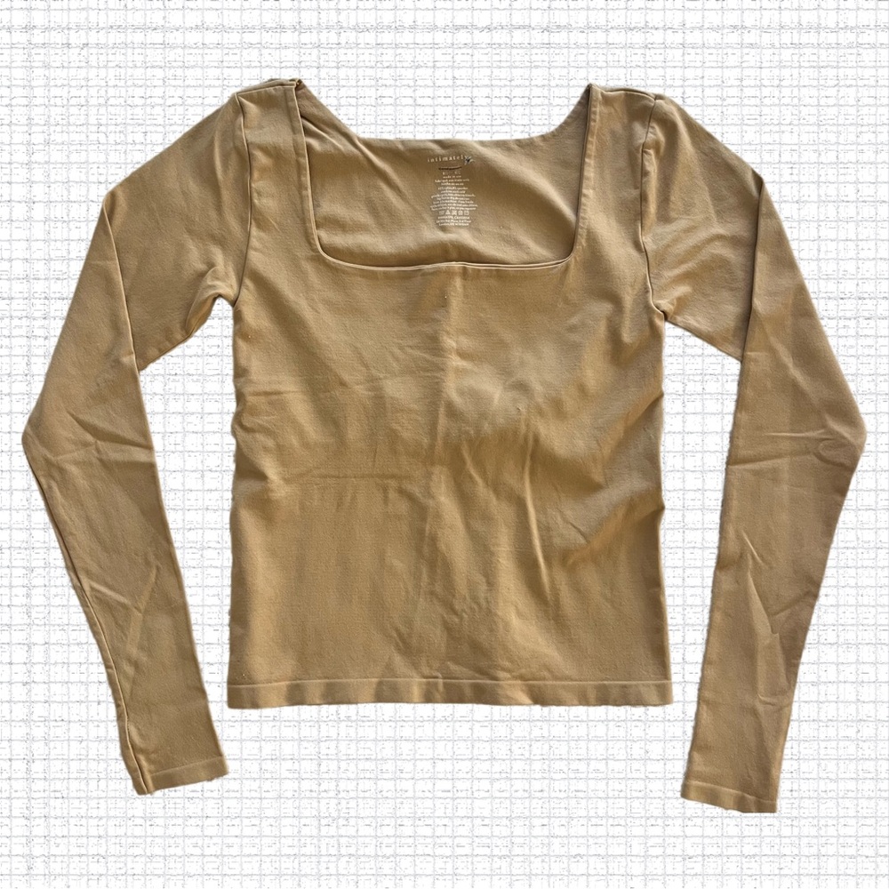 Free People Tan Fitted Blouse with Long Sleeves